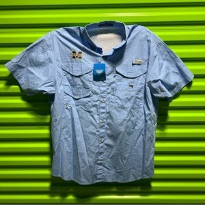 Columbia PFG Bonehead MS Gulf Coast Men's Sky Blue Casual Shirt Large